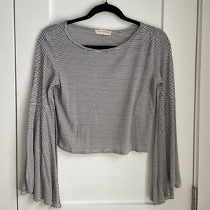 striped bell sleeve crop top